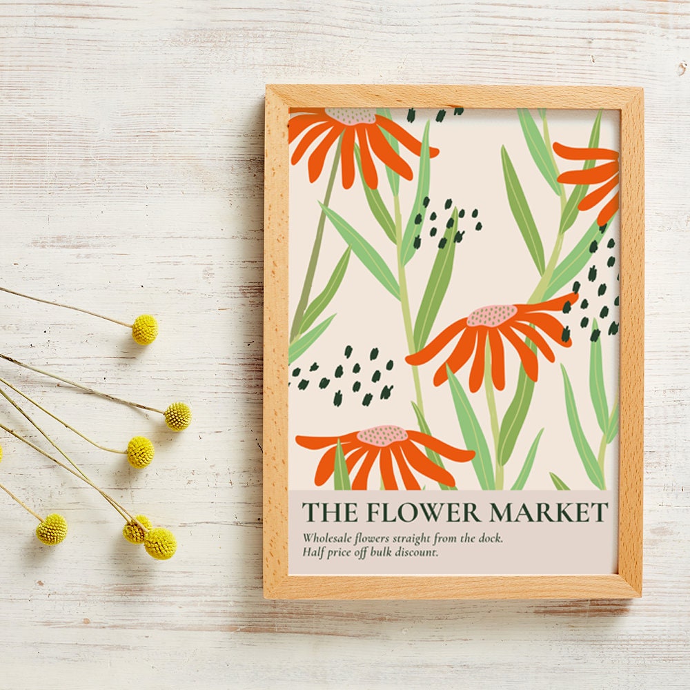 Retro Floral Print: Boho Flower Market Botanical Illustration