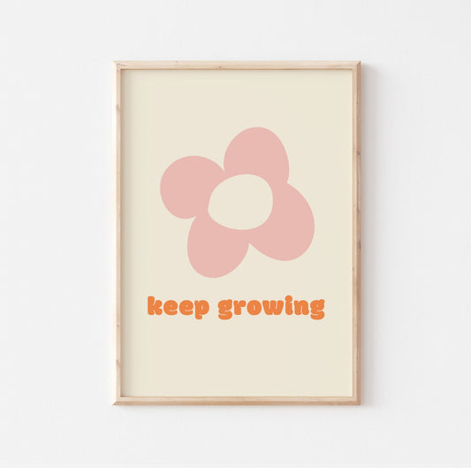 Keep Growing Flower Print: Retro Boho Nursery Decor