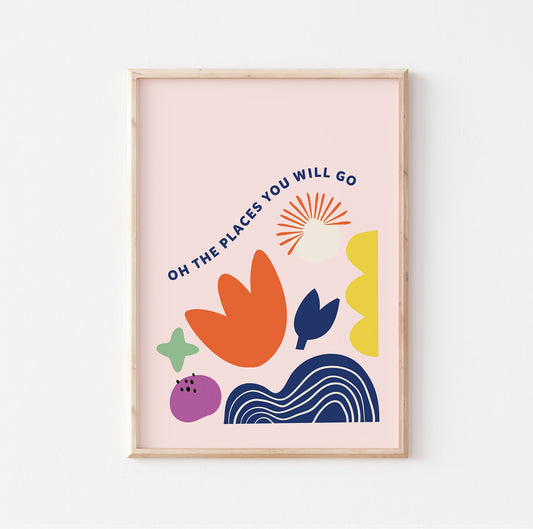 Oh The Places You Will Go Print, Colorful Nursery Art