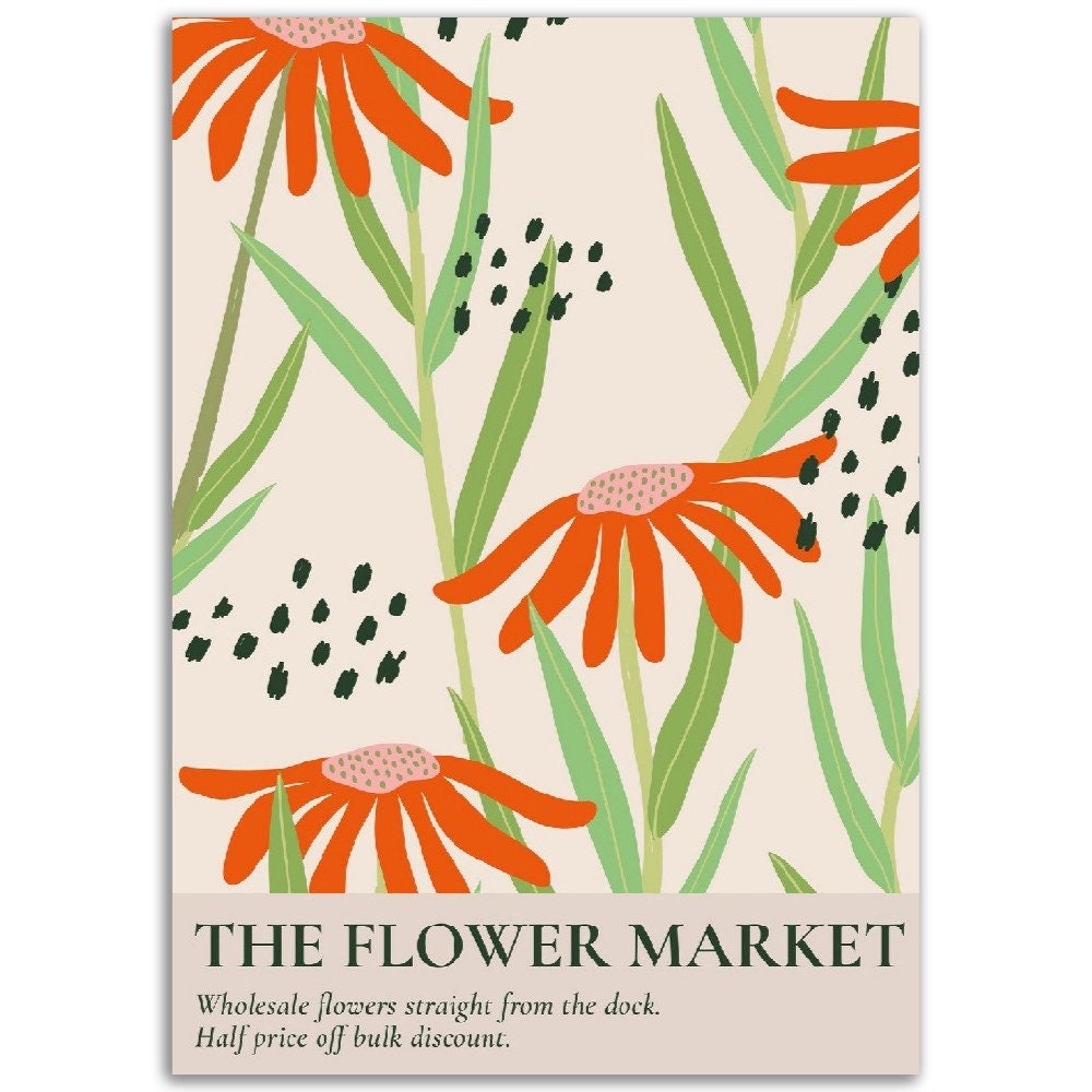 Retro Floral Print: Boho Flower Market Botanical Illustration