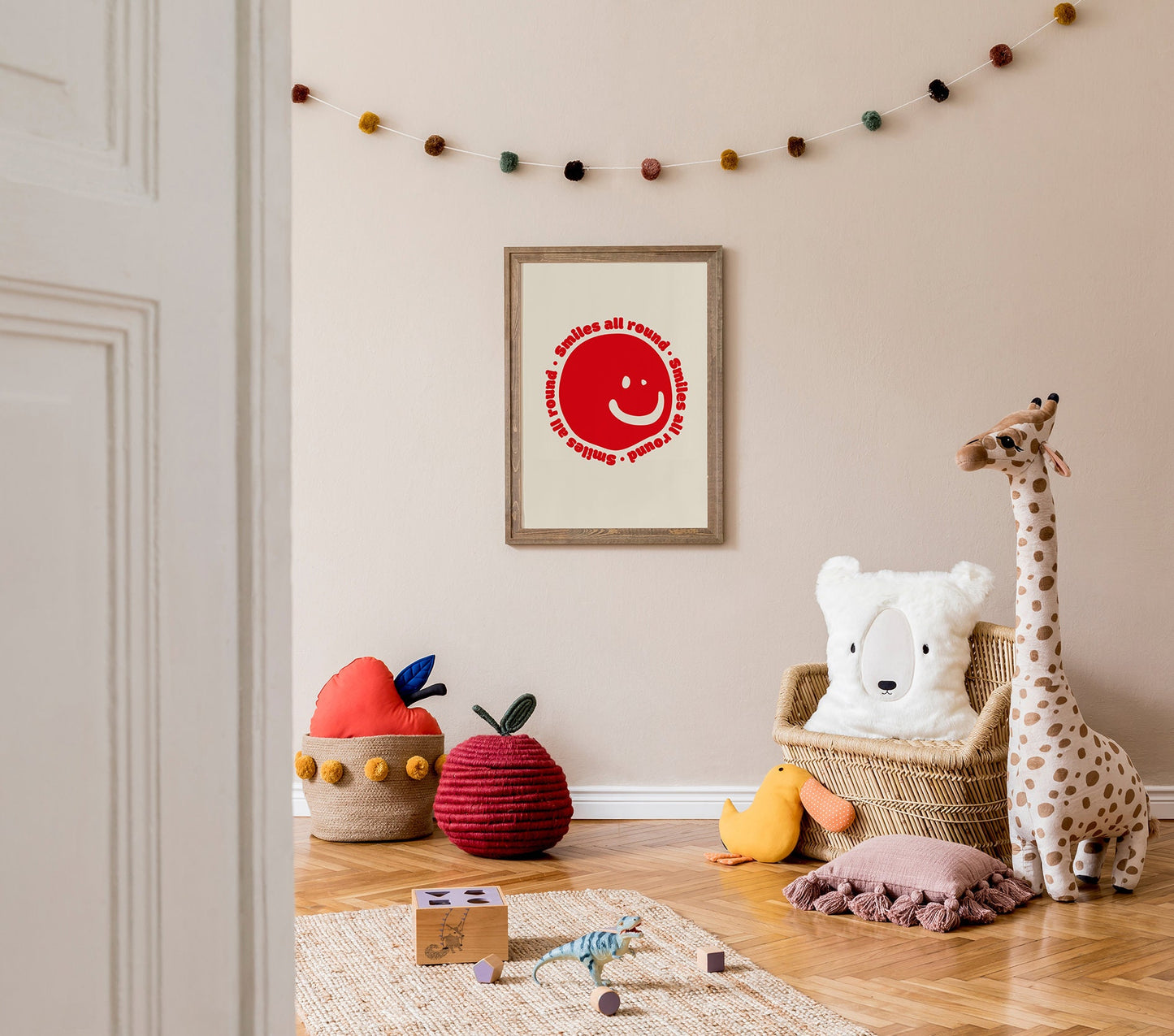 Smiley Face Print: Retro Boho Nursery Decor