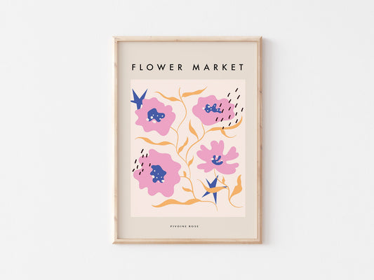 Flower Market Print: Neutral Boho Floral Wall Art