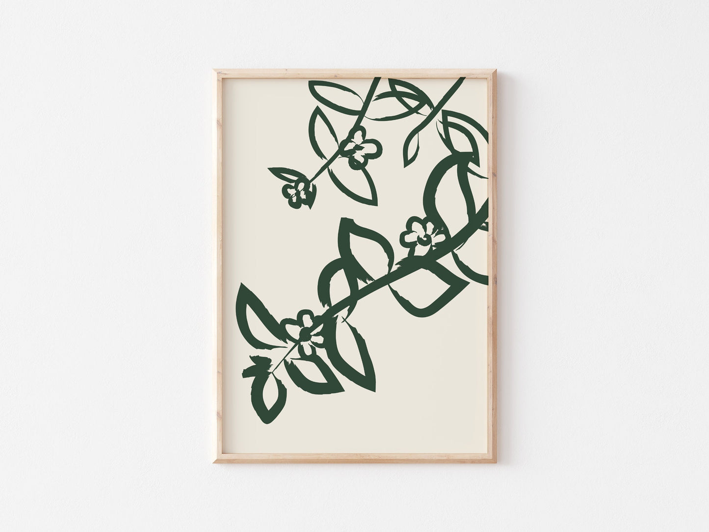 Floral Print: Forest Green Botanical Illustration, Modern Wall Art