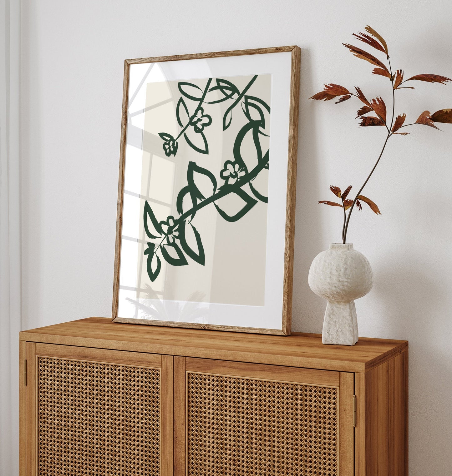 Floral Print: Forest Green Botanical Illustration, Modern Wall Art