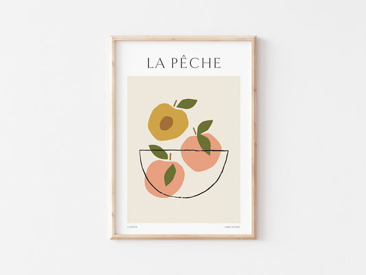 Peach Fruit Print: Abstract Botanical Kitchen Art