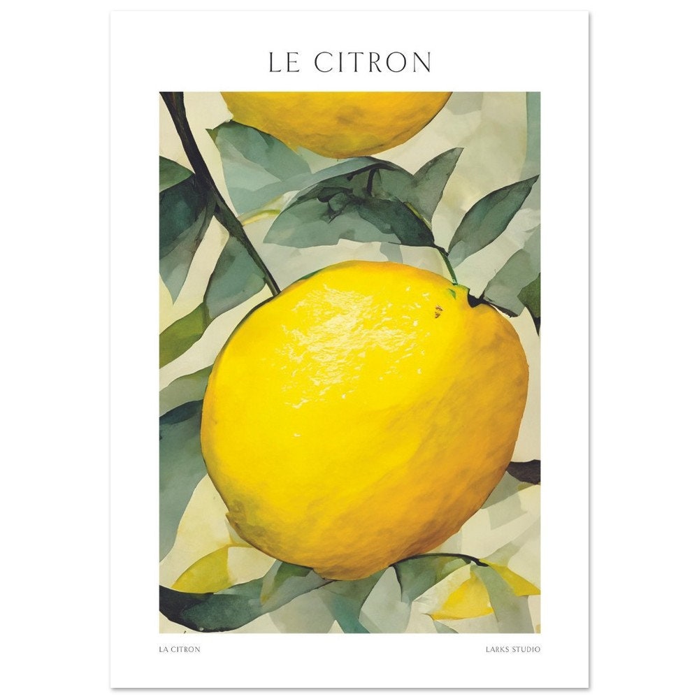 Lemon Fruit Print: Botanical Illustration, Kitchen Dining Decor