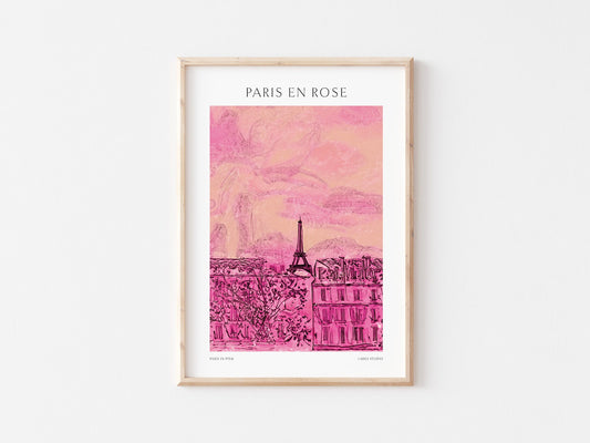 Paris En Rose Print: Sketched Paris Travel Poster