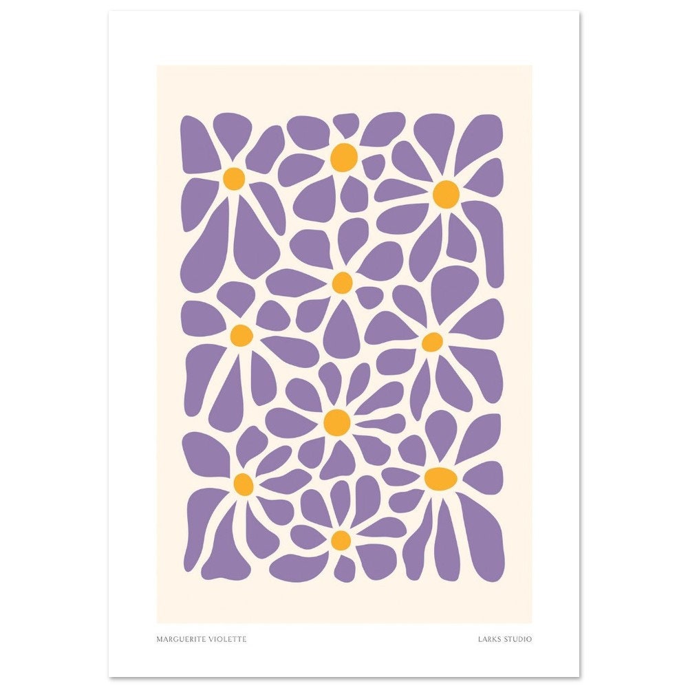 Lilac Daisy Print: Modern Abstract Floral Wall Art