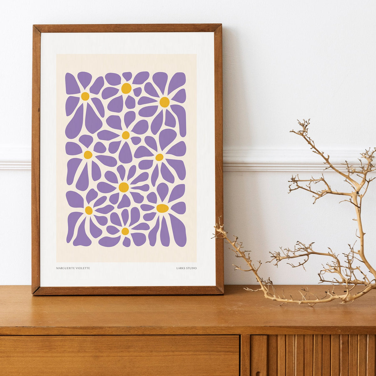 Lilac Daisy Print: Modern Abstract Floral Wall Art