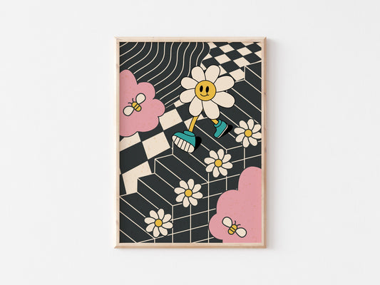 Checkered Smiley Print: Trendy Kids Room Wall Art