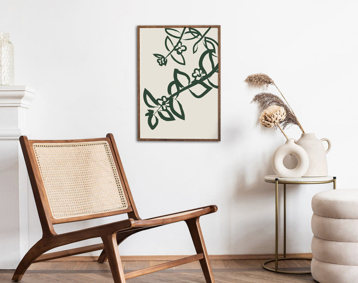 Floral Print: Forest Green Botanical Illustration, Modern Wall Art