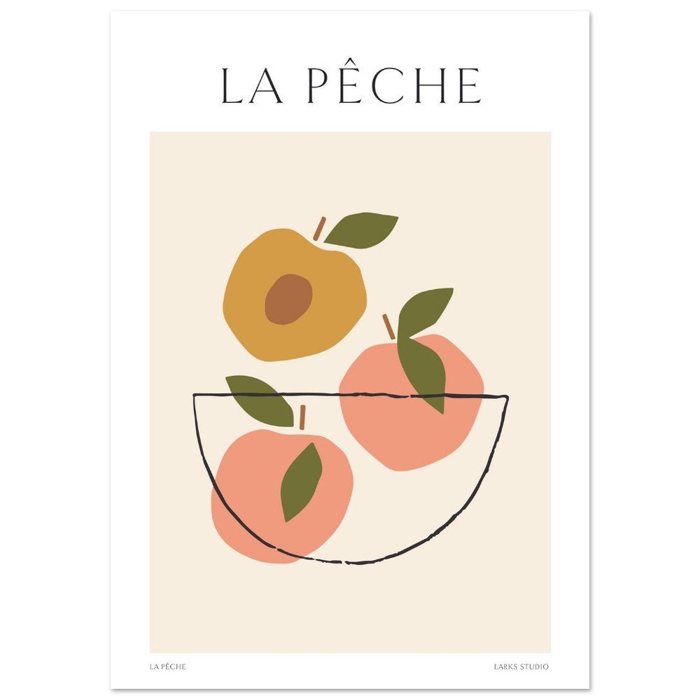 Peach Fruit Print: Abstract Botanical Kitchen Art
