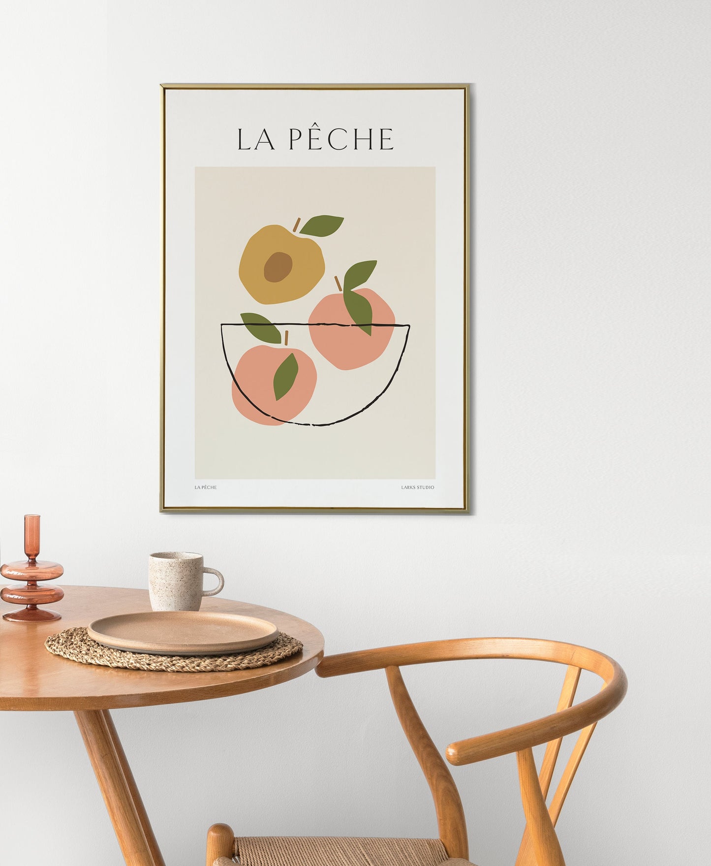 Peach Fruit Print: Abstract Botanical Kitchen Art