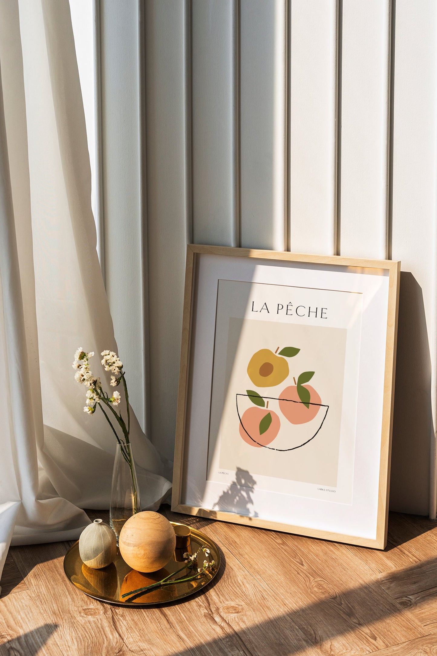 Peach Fruit Print: Abstract Botanical Kitchen Art