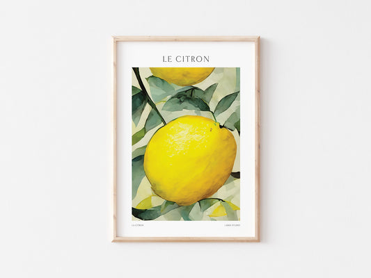 Lemon Fruit Print: Botanical Illustration, Kitchen Dining Decor