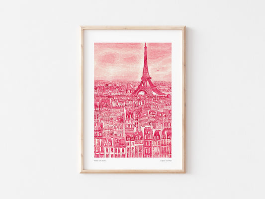 Pink Paris Art Print: Sketched Eiffel Tower Travel Poster