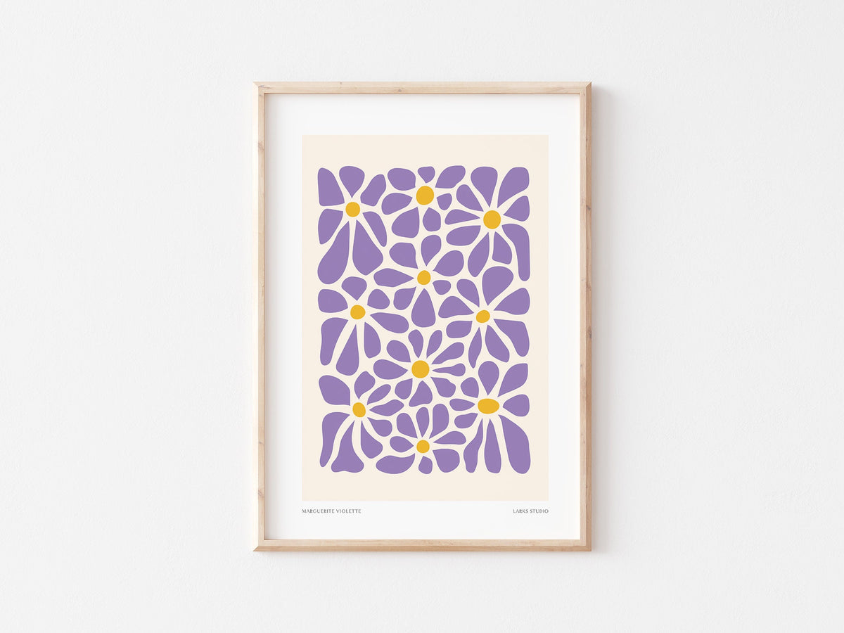 Lilac Daisy Print: Modern Abstract Floral Wall Art