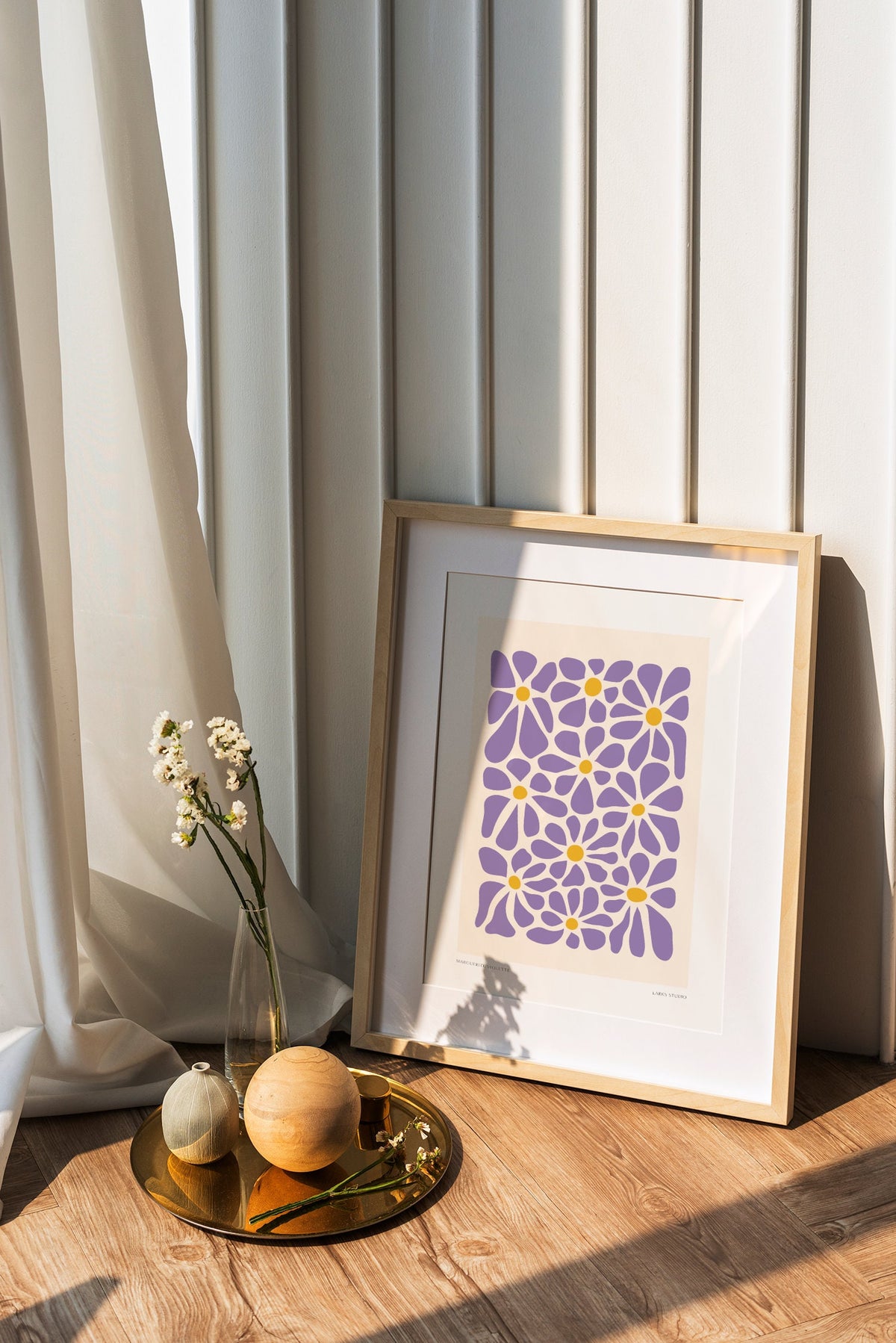 Lilac Daisy Print: Modern Abstract Floral Wall Art