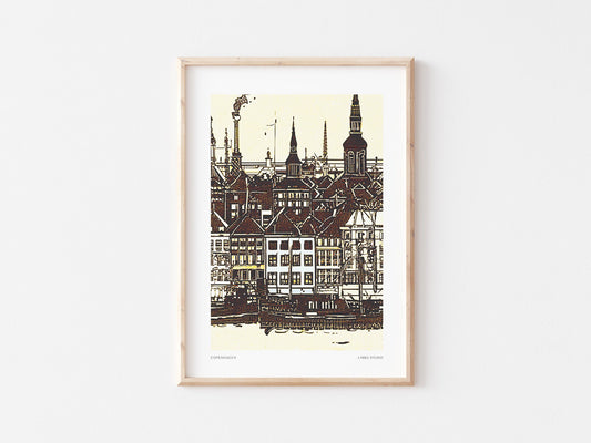 Copenhagen Art Print: Sketched Danish Cityscape, Travel Poster