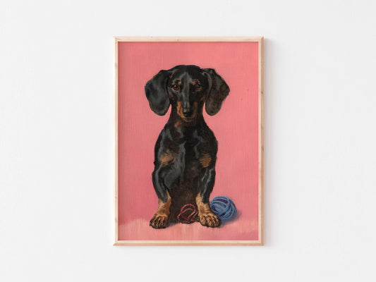 Dachshund Pink Vintage Print: Antique Wall Decor