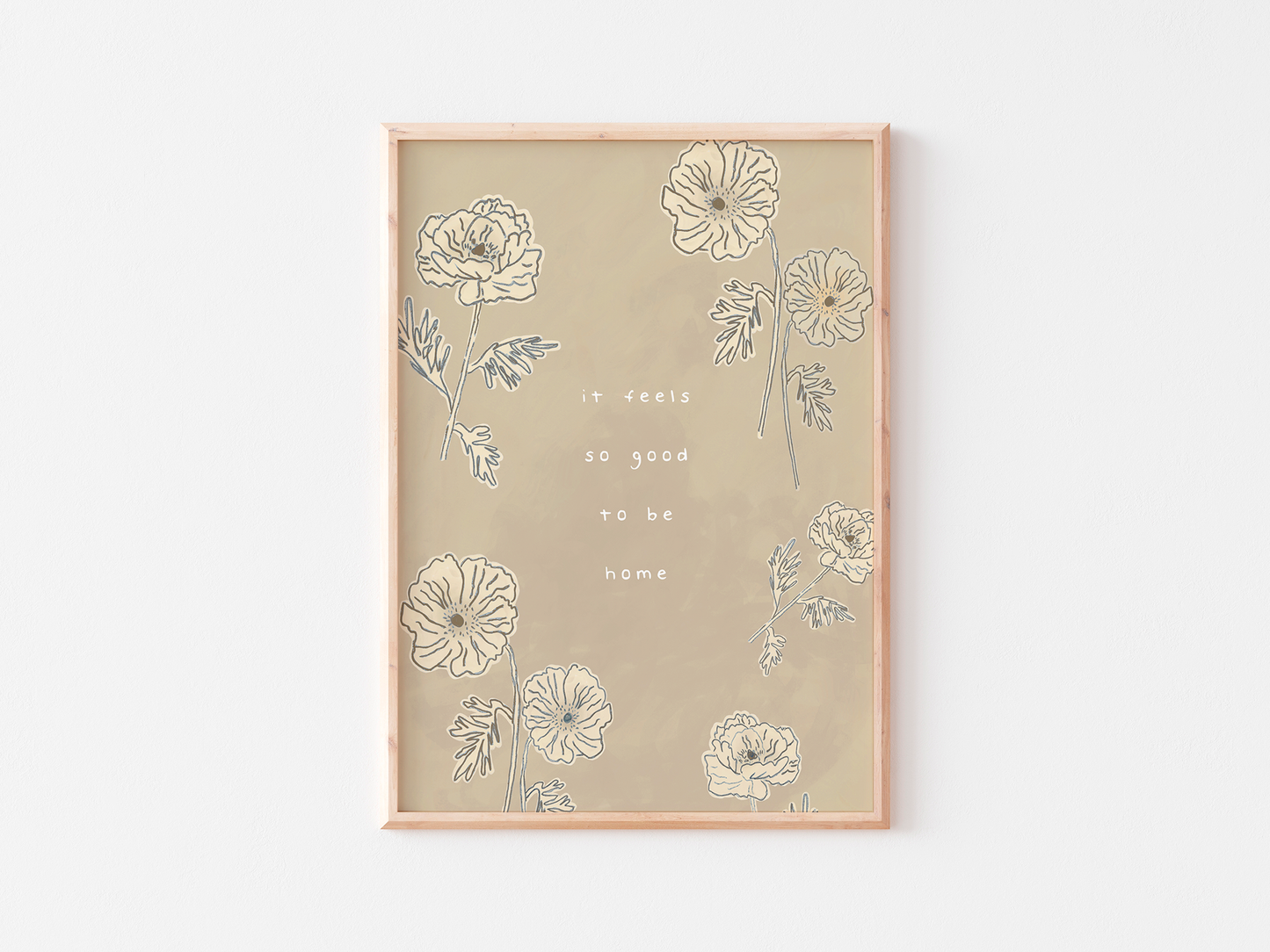 Botanical Quote Print, Beige Neutral Floral Wall Art