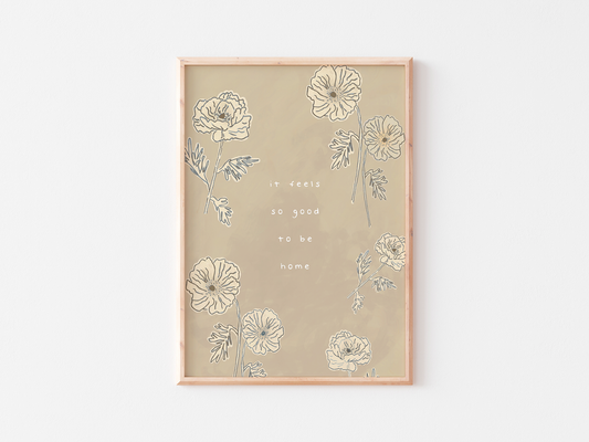 Botanical Quote Print, Beige Neutral Floral Wall Art
