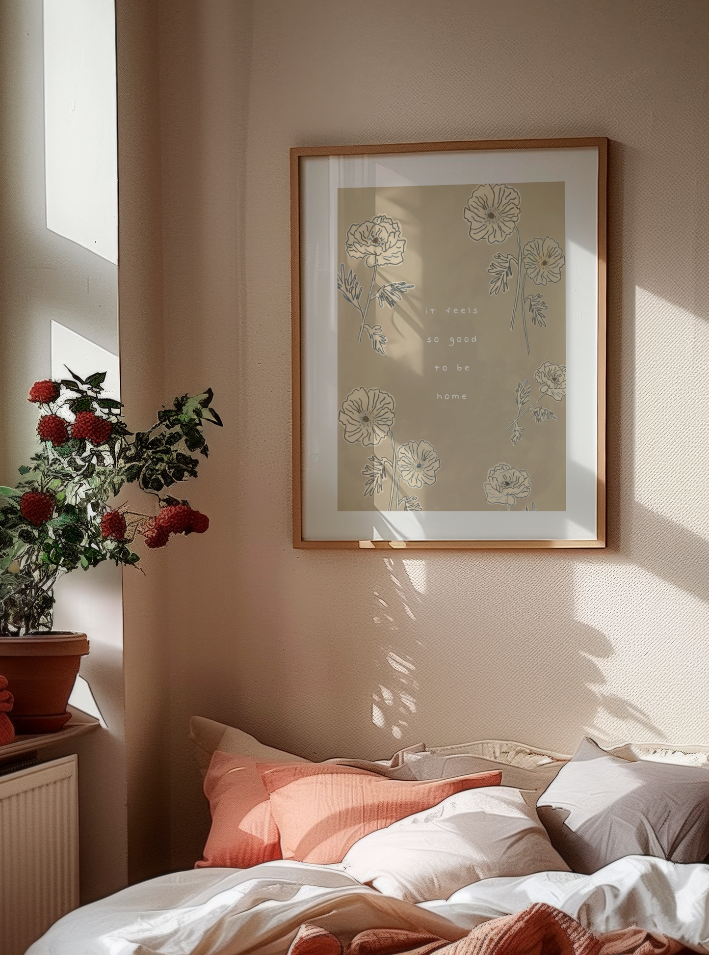 Botanical Quote Print, Beige Neutral Floral Wall Art
