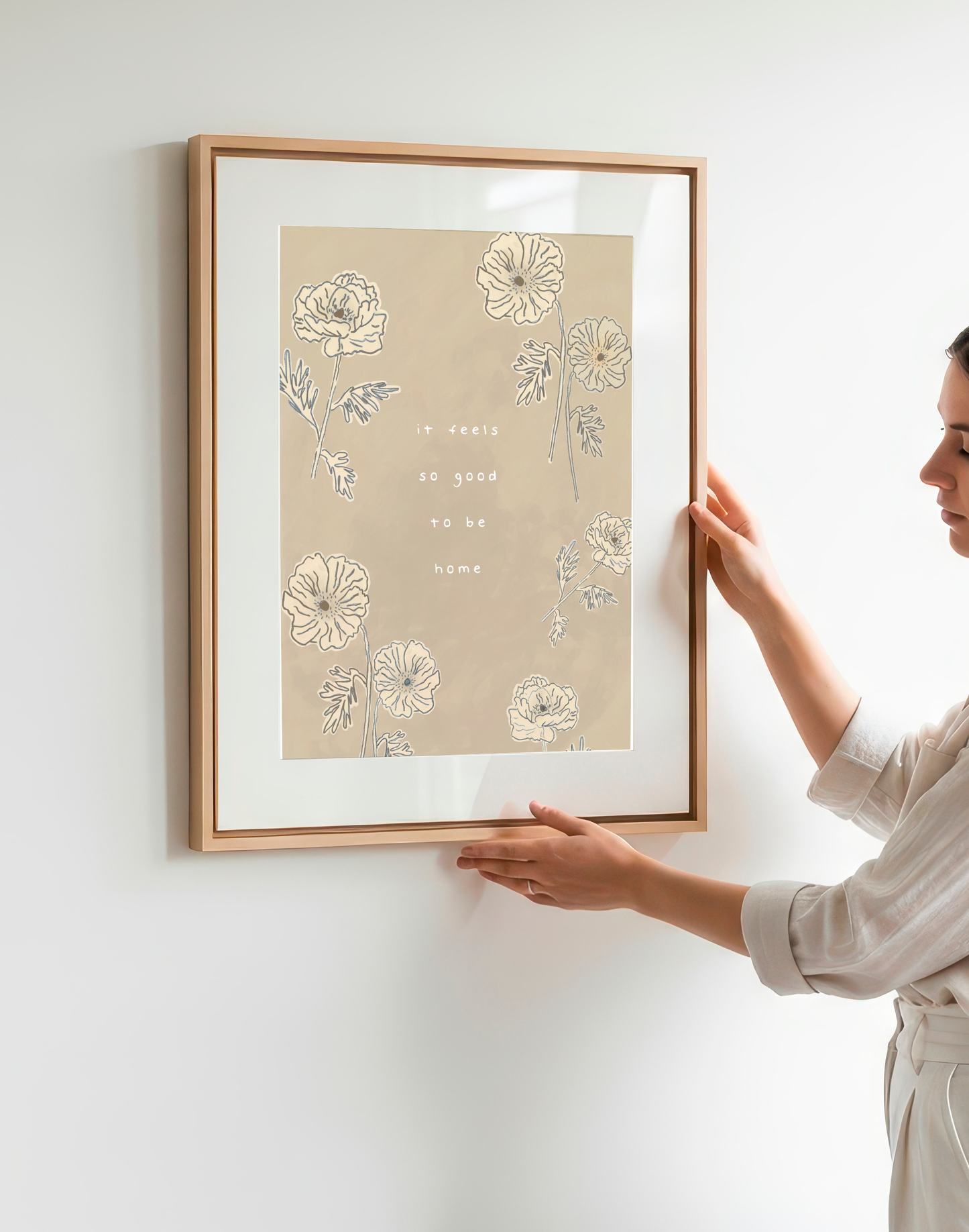 Botanical Quote Print, Beige Neutral Floral Wall Art