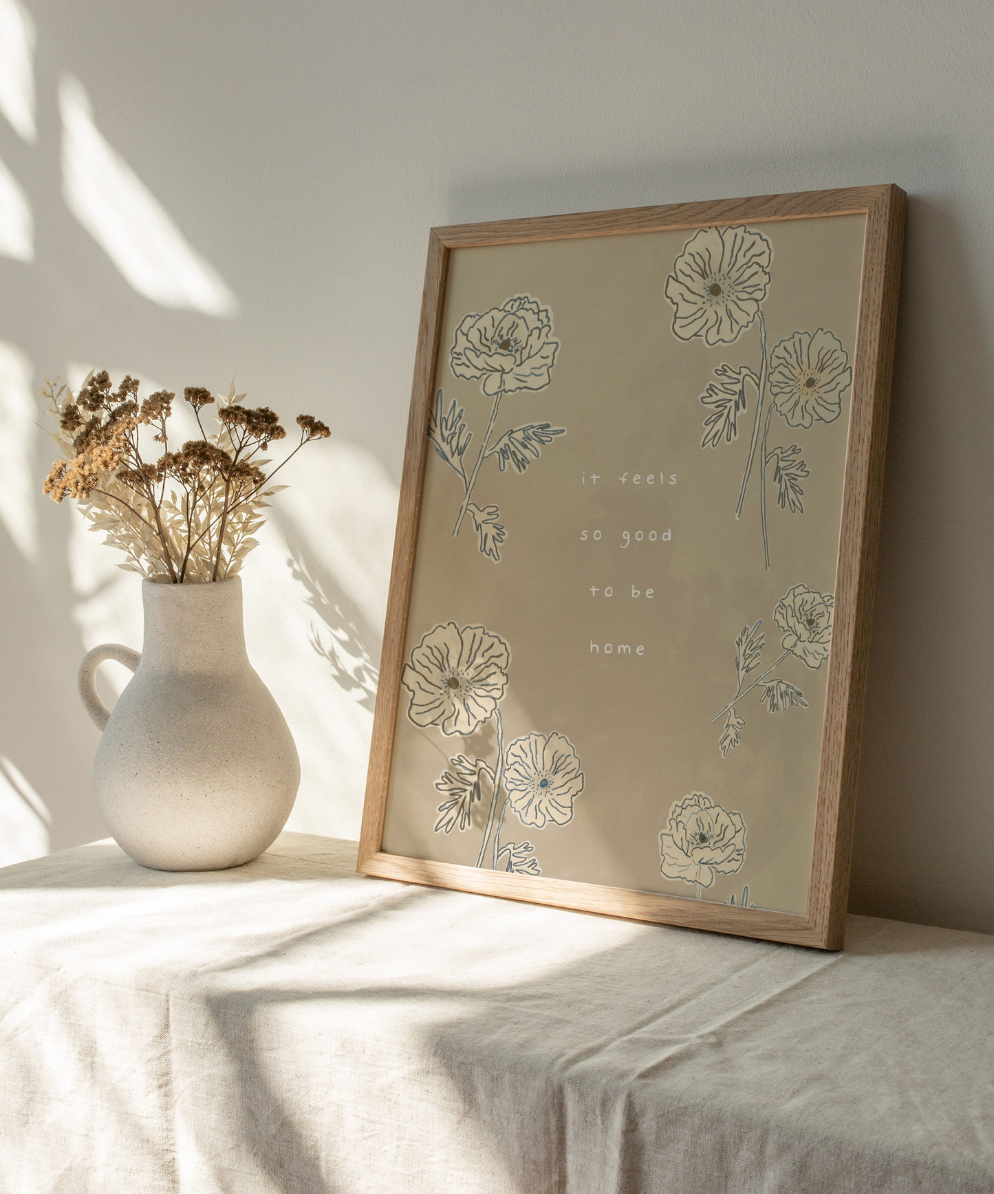 Botanical Quote Print, Beige Neutral Floral Wall Art