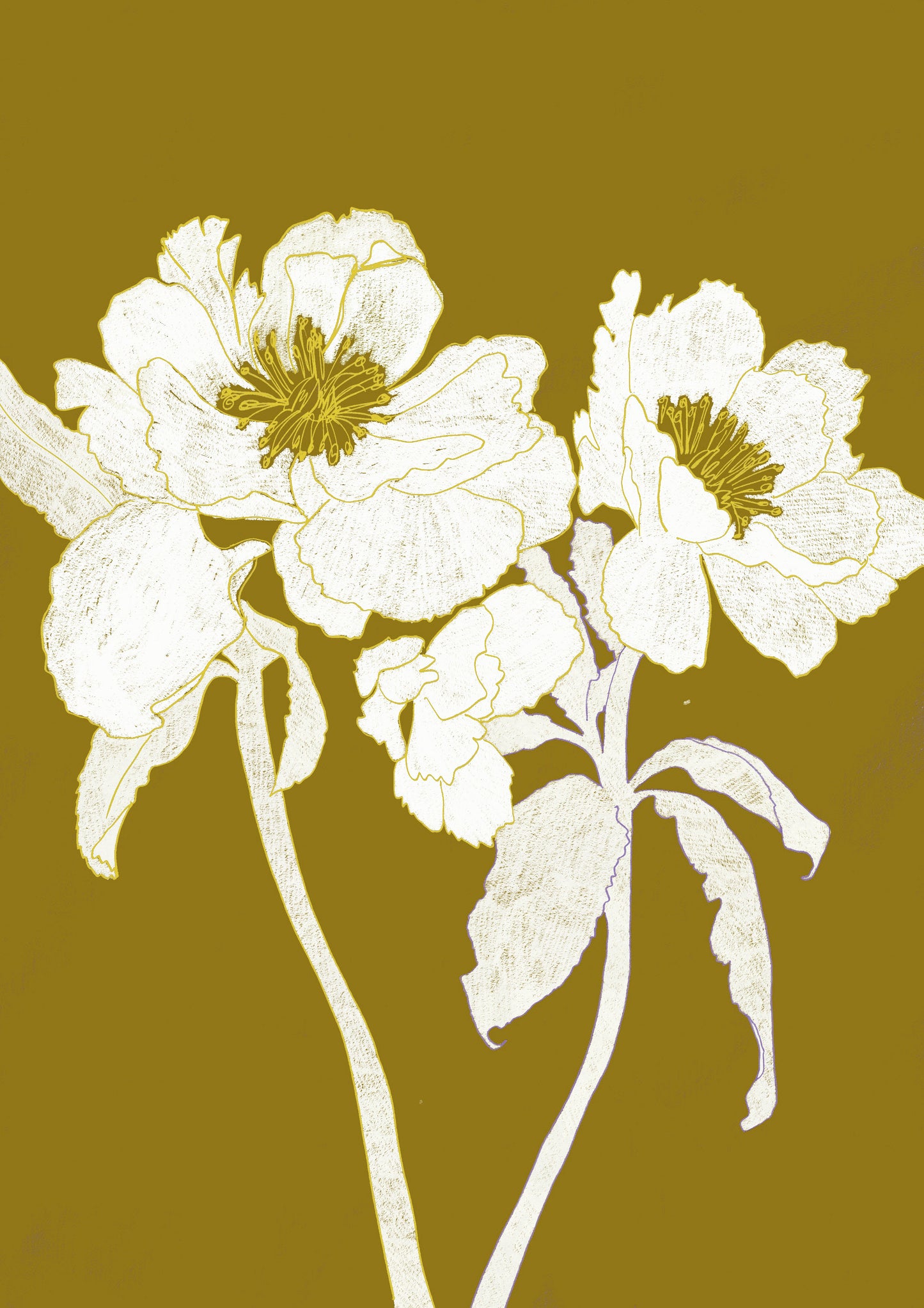 Monotone Green Botanical Line Art Print