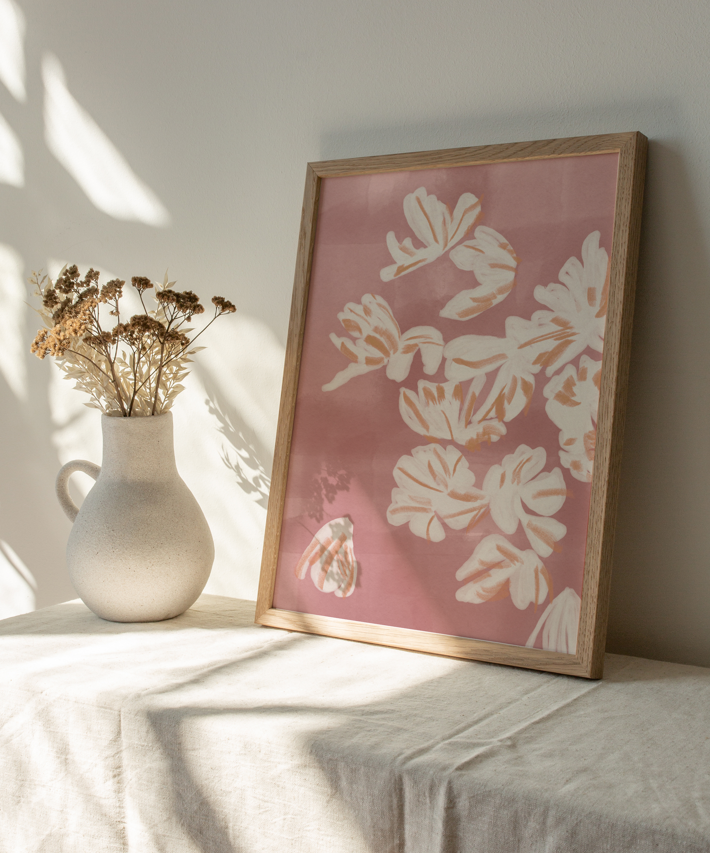 White Floral Abstract Art Print